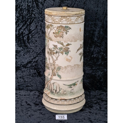 155 - Old Satsuma ware ceramic item - could be a lamp stand - has interesting finger marks/grooves on each... 