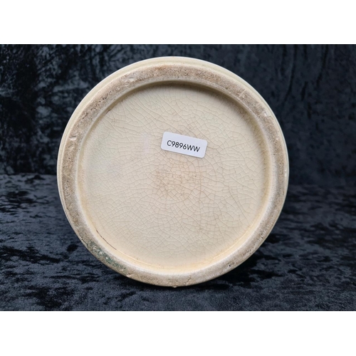 155 - Old Satsuma ware ceramic item - could be a lamp stand - has interesting finger marks/grooves on each... 