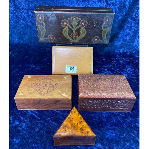 165 - Selection of different wood, style and size vintage boxes. Largest approx H8 x W28 x D12cm.