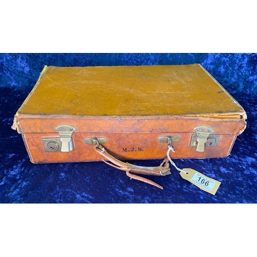 166 - Leather stationery case (a/f) plus another decorative leather box and a manicure kit. Case approx H1... 