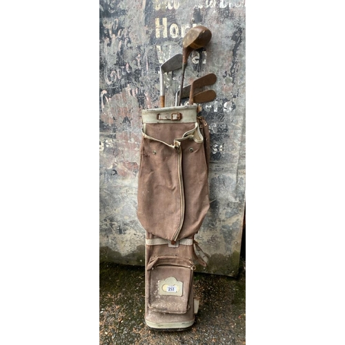 253 - Antique set of golf clubs in original bag.