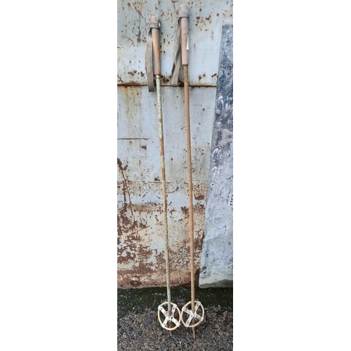 257 - Set of wooden vintage skis and poles, relive the Winter Olympics or great as a display piece,