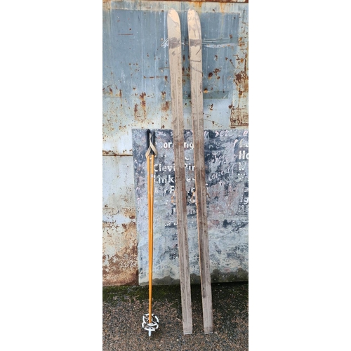 258 - Set of vintage Norwegian wooden skis and poles.