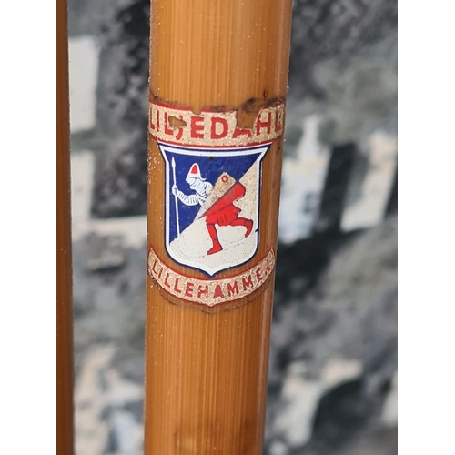 258 - Set of vintage Norwegian wooden skis and poles.