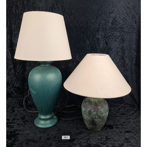 261 - Two impressive pottery lamps with shades, tallest approx H62cm.