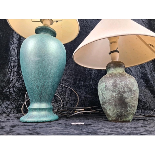 261 - Two impressive pottery lamps with shades, tallest approx H62cm.