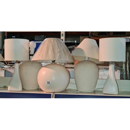 262 - Collection of stylish cream lamps (one with missing shade) two pairs and a single, tallest approx H4... 