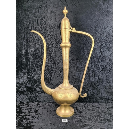 272 - Large impressive brass Middle Eastern coffee pot, approx H80cm