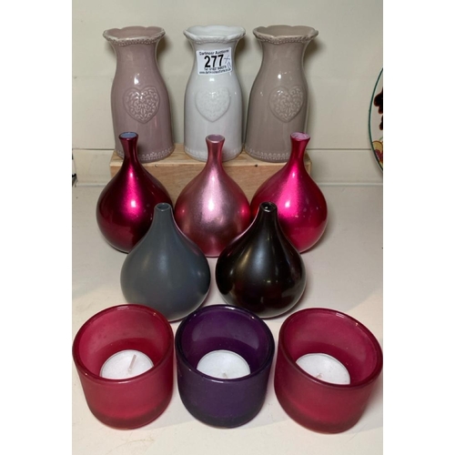 277 - Eight small vases and three tealight holders