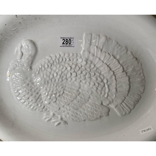 280 - Large turkey plate approx W48cm and six Millivuit oyster dishes.