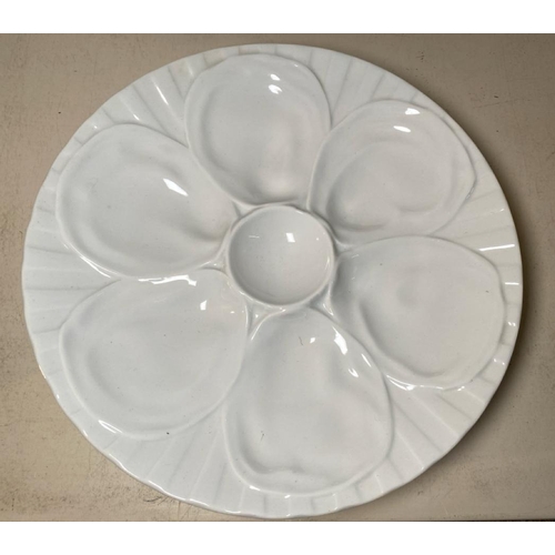 280 - Large turkey plate approx W48cm and six Millivuit oyster dishes.