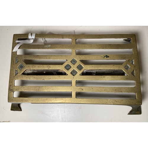 288 - Antique brass and cast iron trivet, set of GPO scales with weights and a small antique guillotine.
