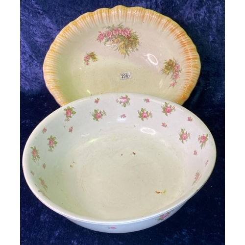 296 - Two large Victorian wash bowls, Bridgwood rosebuds pattern and oval orchid spray bowl approx Dia39cm
