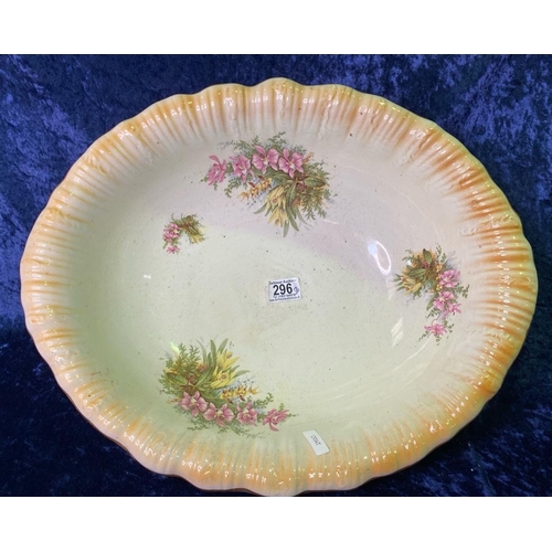 296 - Two large Victorian wash bowls, Bridgwood rosebuds pattern and oval orchid spray bowl approx Dia39cm