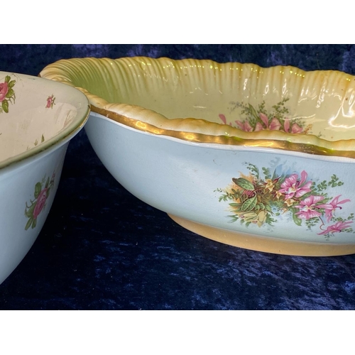 296 - Two large Victorian wash bowls, Bridgwood rosebuds pattern and oval orchid spray bowl approx Dia39cm