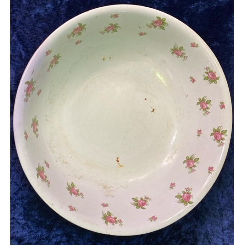 296 - Two large Victorian wash bowls, Bridgwood rosebuds pattern and oval orchid spray bowl approx Dia39cm
