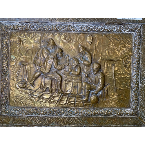 316 - Hammered brass fireside coal bin aka a purdonium! - approx H39cm x D32cm x W50cm.