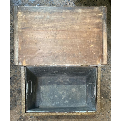 316 - Hammered brass fireside coal bin aka a purdonium! - approx H39cm x D32cm x W50cm.
