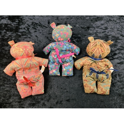 328 - Three vintage bean Liberty fabric hippos. With Liberty ribbon label.
