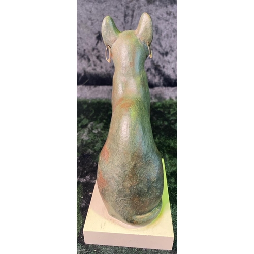 383 - Resin replica of the Egyptian cat goddess Bastet, and a vintage terracotta Chinese figurine (approx ... 