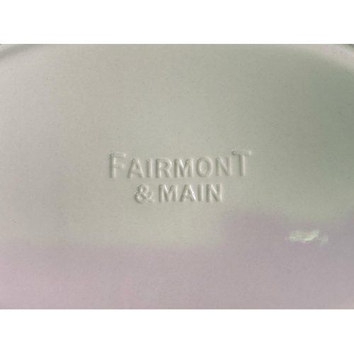 393 - Vintage Fairmont & Main blue and white duck egg crock.