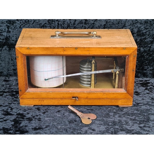 10 - Antique recording barograph, used to measure and visually record changes in atmospheric pressure. Ha... 