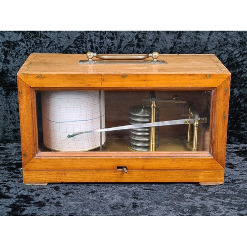 10 - Antique recording barograph, used to measure and visually record changes in atmospheric pressure. Ha... 
