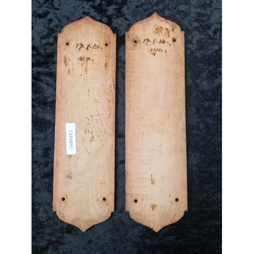 101 - Gorgeous pair of fine Edwardian wooden door finger plates with a floral design in the Art Nouveau st... 
