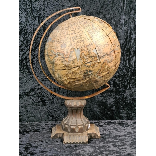 11 - Vintage French terrestrial globe themed around 17th-century cartography, with a metal frame and pede... 