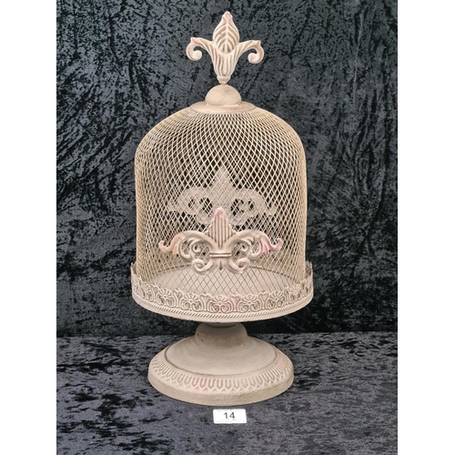 14 - Decorative metal cake/sandwich pedestal stand with mesh cover. Approx H47cm.