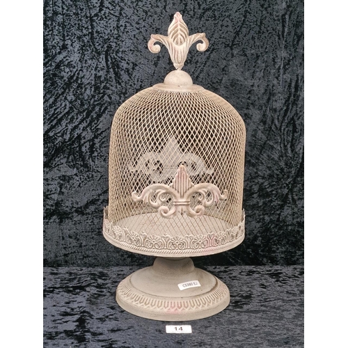 14 - Decorative metal cake/sandwich pedestal stand with mesh cover. Approx H47cm.