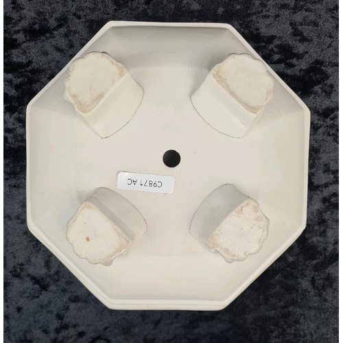 18 - Vintage baptismal font with gothic-style quatrefoil carvings on its side panels - unglazed finish. A... 