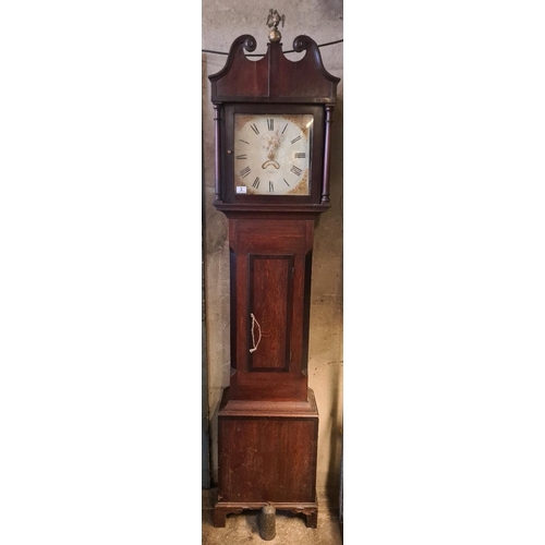 2 - Antique Georgian oak and mahogany long case clock. Square painted dial with gold leaf corners and fl... 