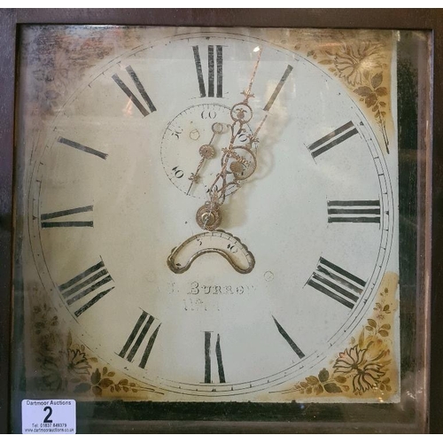 2 - Antique Georgian oak and mahogany long case clock. Square painted dial with gold leaf corners and fl... 