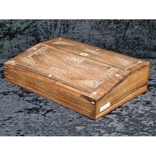23 - 19th-century rosewood desktop writing slope featuring intricate mother-of-pearl inlay - and key whic... 