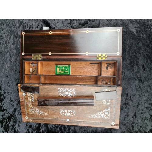 23 - 19th-century rosewood desktop writing slope featuring intricate mother-of-pearl inlay - and key whic... 