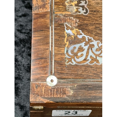 23 - 19th-century rosewood desktop writing slope featuring intricate mother-of-pearl inlay - and key whic... 