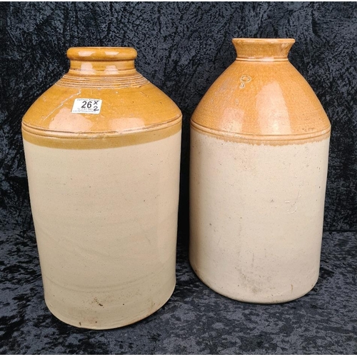 26 - Impressive pair of antique stoneware flagons in a two-tone colour-way with salt glaze finish. Each a... 