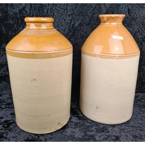 26 - Impressive pair of antique stoneware flagons in a two-tone colour-way with salt glaze finish. Each a... 