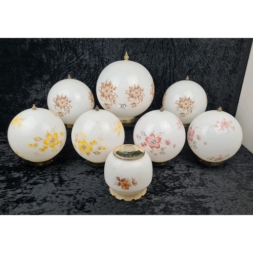 27 - Wonderful collection of vintage opal glass shades with floral decals. Can be used for ceiling or tab... 