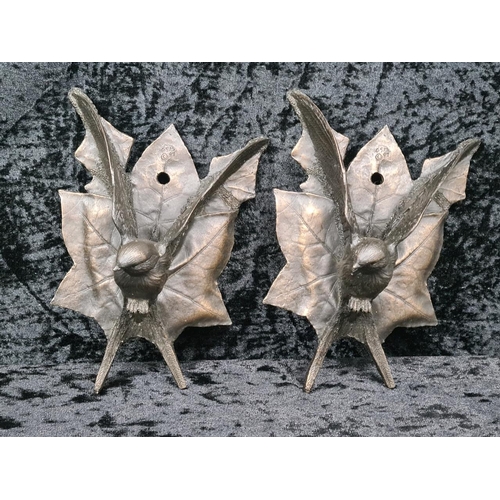 30 - Really unusual pair of black ceramic bird wall pockets. Each approx H19cm.