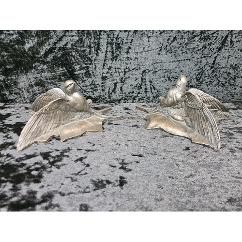 30 - Really unusual pair of black ceramic bird wall pockets. Each approx H19cm.