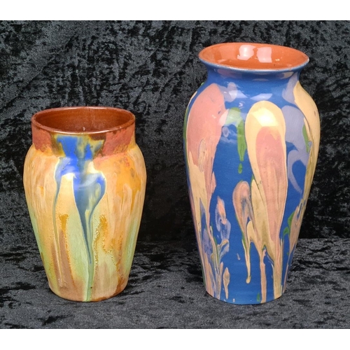 32 - Very pretty pair of Devon Tors pottery vases, both with stamp marks to bases. Tallest approx H21cm.