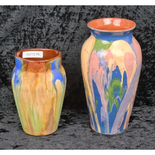 32 - Very pretty pair of Devon Tors pottery vases, both with stamp marks to bases. Tallest approx H21cm.
