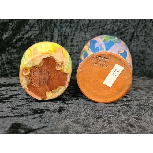 32 - Very pretty pair of Devon Tors pottery vases, both with stamp marks to bases. Tallest approx H21cm.