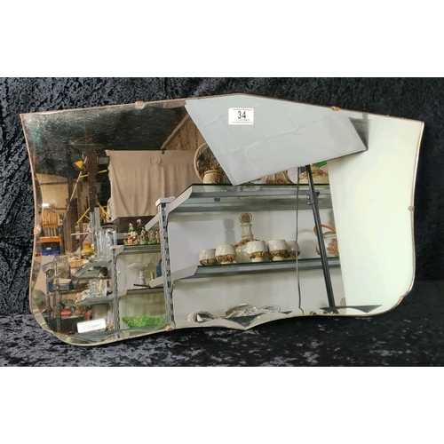 34 - Vintage frameless bevel-edged wall mirror - needs replacement chain. Approx H38 x W64cm.