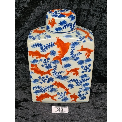35 - Vibrant traditional Chinese oriental ginger jar or tea caddy, featuring a wucai-style design of gold... 
