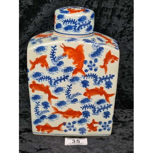35 - Vibrant traditional Chinese oriental ginger jar or tea caddy, featuring a wucai-style design of gold... 