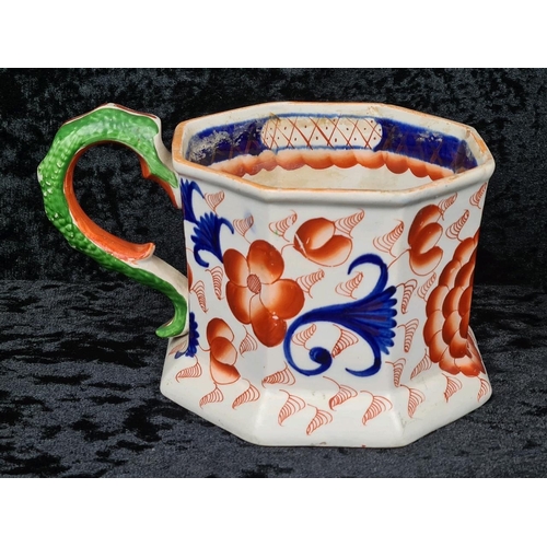 39 - Wonderful antique Georgian, early 19th-century Staffordshire ironstone octagonal mug with a green se... 