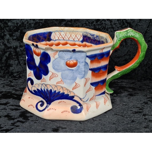 39 - Wonderful antique Georgian, early 19th-century Staffordshire ironstone octagonal mug with a green se... 